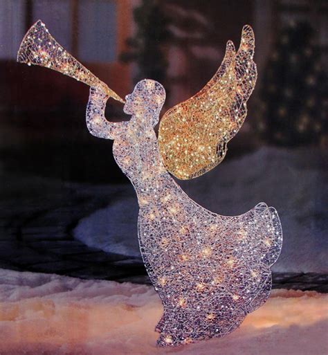 46 Lighted Glitter Sequin 3 D Angel With Trumpet Christmas Yard Art