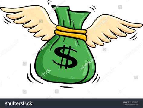 Cartoon Illustration Flying Bag Money Concept Stock Vector Royalty