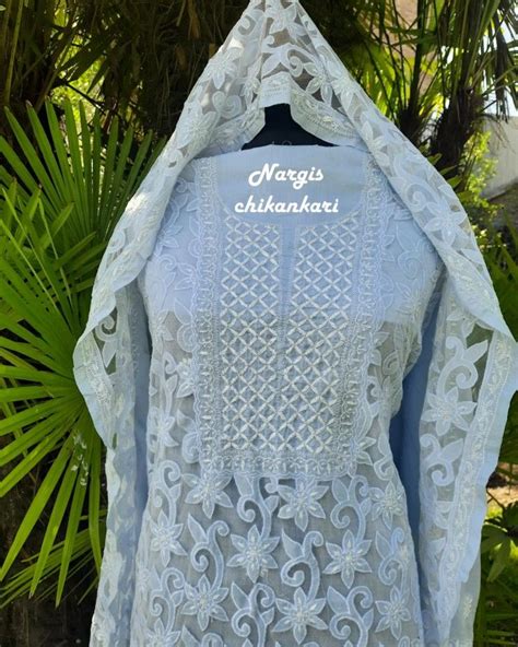 Ethnic Chikankari Designer Wear Fused With Cutwork In Powder Blue