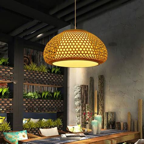 Retro Woven Bamboo Lantern Chandelier Rustic Restaurant Hotel Ceiling
