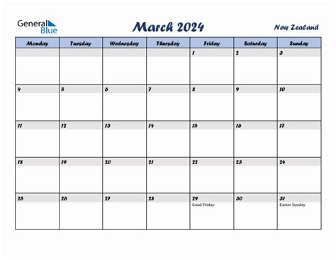 March 2024 New Zealand Monthly Calendar With Holidays