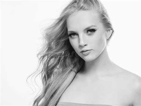 Blonde Long Hair Woman Beauty Portrait With Beautiful Hairstyle Stock