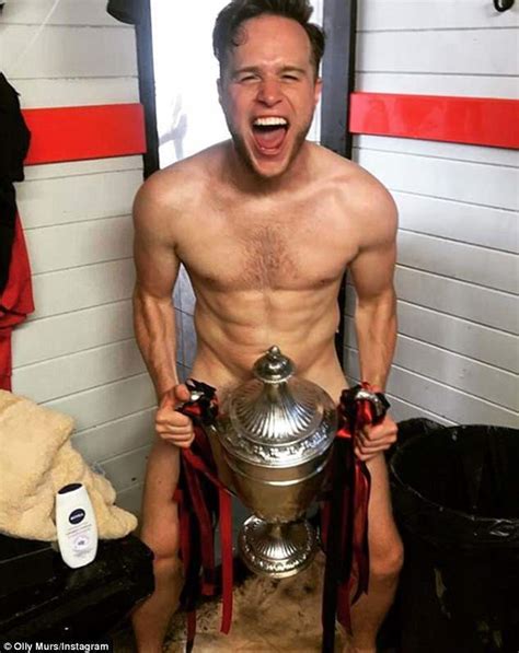 Naked Trophy Singer Olly Murs Celebrating A Victory In A MARCA