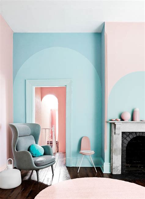 Pink And Blue Color Blocked Paint With Arc Designs