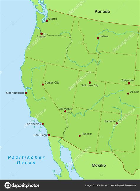 Blitz Hass Bank West Coast Usa Map With Cities Abweichen Isolierung