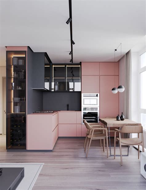 A Striking Example Of Interior Design Using Pink And Grey Kitchen
