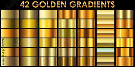 Set Of 42 Golden Color Illustrator Gradients With Black Backgrou Stock