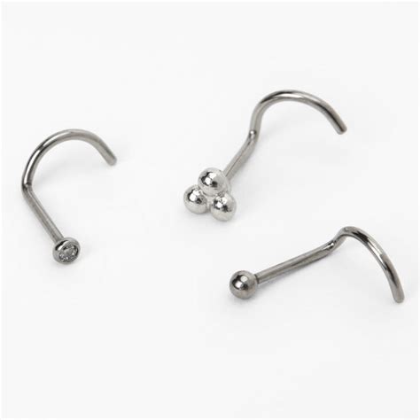 Silver Titanium 20g Round Ball Nose Studs 3 Pack Claires Us