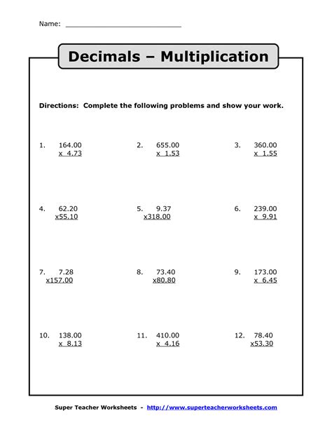 Multiplication With Decimals Worksheet On Graph Paper Horizontal