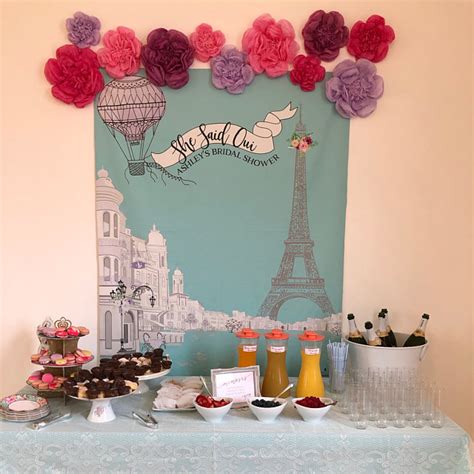This Paris Themed Bridal Shower Was So Fun This Backdrop Made The Perfect Dessert Table Back