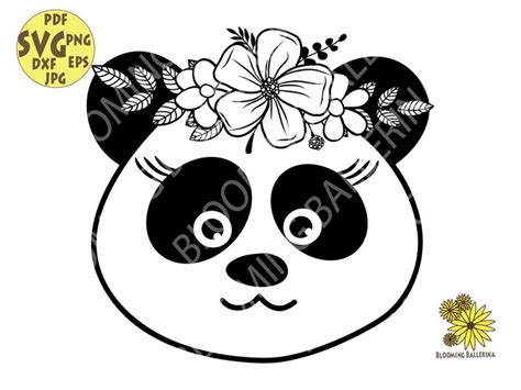 Floral Panda Svg Cute Panda Face Svg Panda With Flowers Svg Etsy