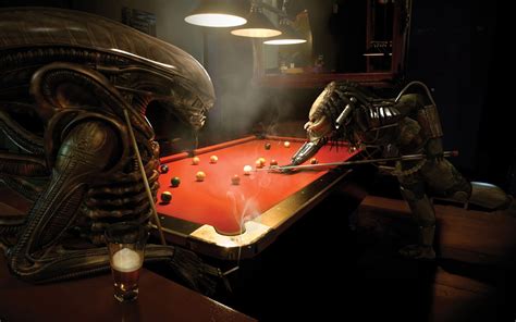 1920x1080 Resolution Alien And Predator Playing Pool Painting Alien