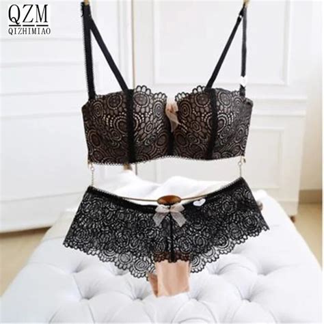 Sexy Push Up Bra Briefs Set Romantic Lace Wireless Cup Young Girl Bra Set White Tube Top Design