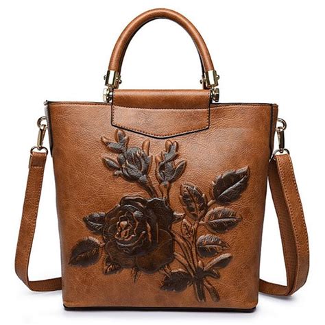 Fashion Designer Women Leather Bucket Bags Embroidery Embossing