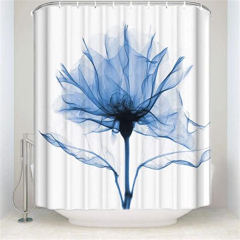 Blue Rose Flowers Florals Polyester Fabric Shower Curtains Designer Decorative Bathroom Curtains