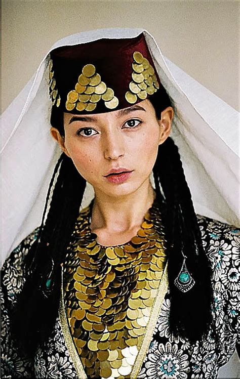 Close Up Of A Crimean Tatar Bridal Costume With An Altyn Fez A Hat With Golden Coins And A