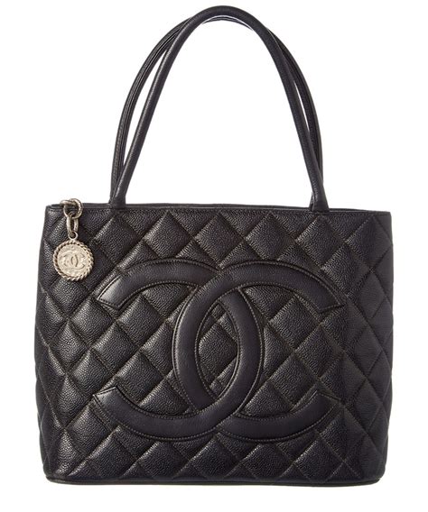 Chanel Black Quilted Caviar Leather Medallion Tote In Black Multi