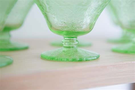 Vaseline Glass Sherbert Bowls Florentine No Or Poppy Pattern By