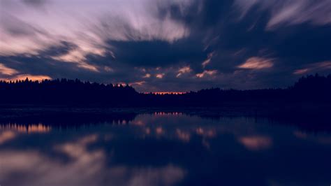 Download Wallpaper 2048x1152 River Trees Dusk Reflection Sky