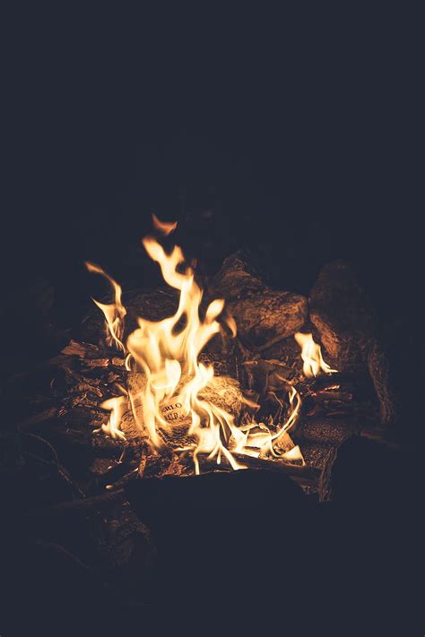 Camp Bonfire Wood Flames Darkness Night Fire Nature Hd Phone