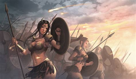 Amazons By Yoneyu On Deviantart Fantasy Women Background Images