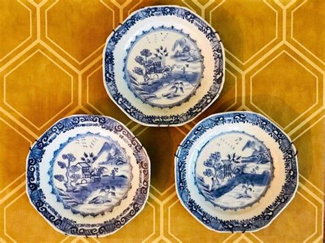 3x Chinese Qianlong Export Porcelain Plates 1700s Blue Etsy