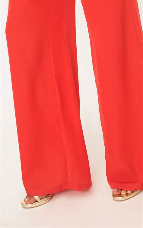 Red Wide Leg Suit Pants Pants Prettylittlething Usa
