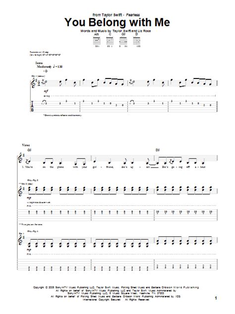 You Belong With Me Taylor Swift Guitar Chord Chart