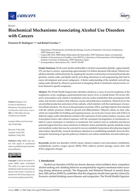 Pdf Biochemical Mechanisms Associating Alcohol Use Disorders With Cancers