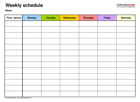 Free Weekly Schedules For Pdf 18 Templates