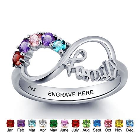 Personalized Engrave Birthstone Infinity Ring 925 Sterling Silver Cubic