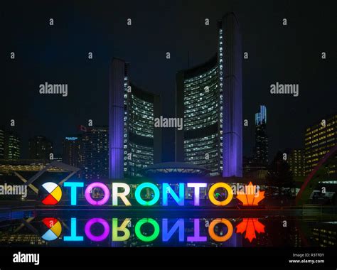 A Night View Of The 3d Toronto Sign Toronto City Hall New City Hall