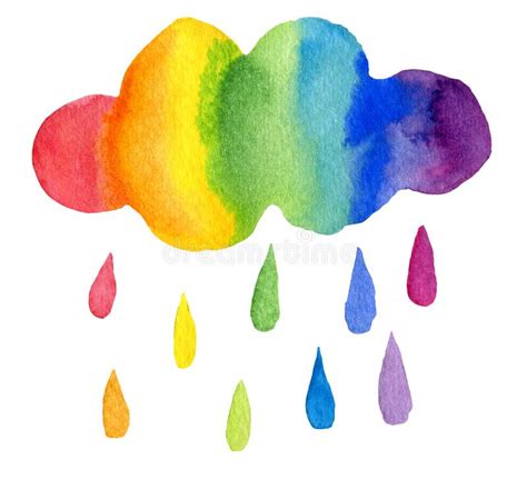 Watercolor Rainbow Cloud And Rain Illustration Isolated On White
