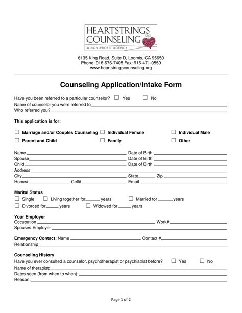 Printable Counselling Intake Form Template Printable Templates