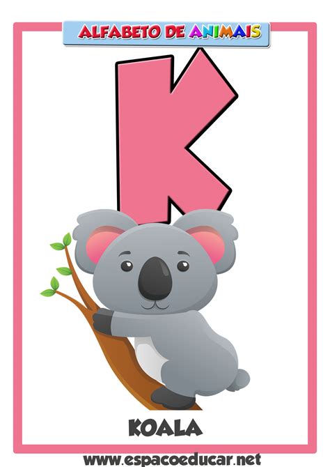 Alfabeto De Animais Cartaz Com A Letra K Do Koala EspaÇo Educar