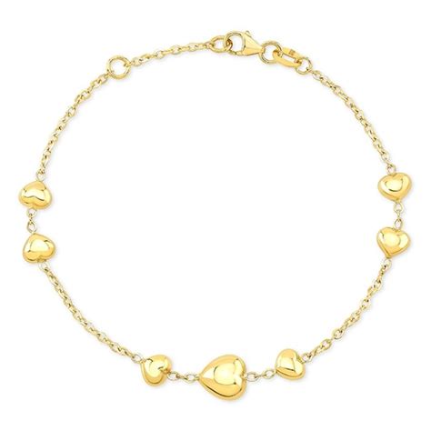 14k Yellow Gold 7 Puffed Heart Bracelet