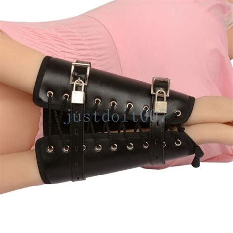 pu leather arm binder slave leg body restraints harness lockable armbinder new ebay