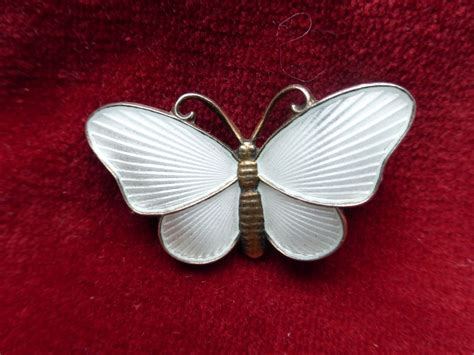 Signed Norway Sterling Silver White Enamel Guilloche Butterfly Etsy