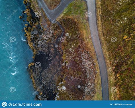 Aerial View Of Godafoss Waterfall In Iceland Skyview Of An Amazing