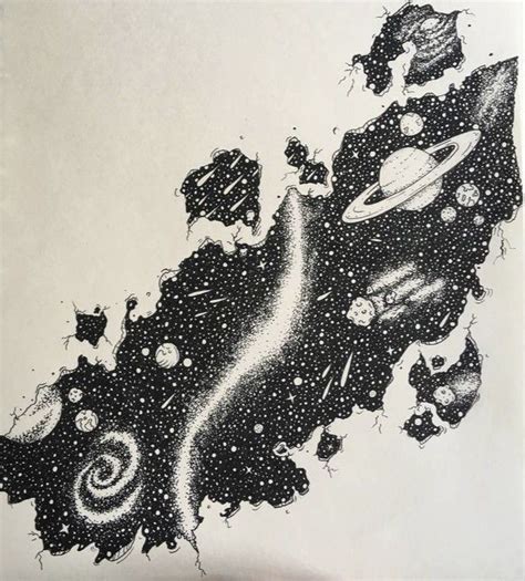A Spiral Notebook With Black And White Ink On It Featuring Space
