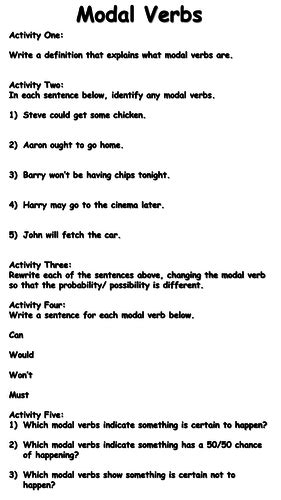 For example, you don't have to come up with your own activities when fluentu. Modal Verbs Worksheet | Teaching Resources