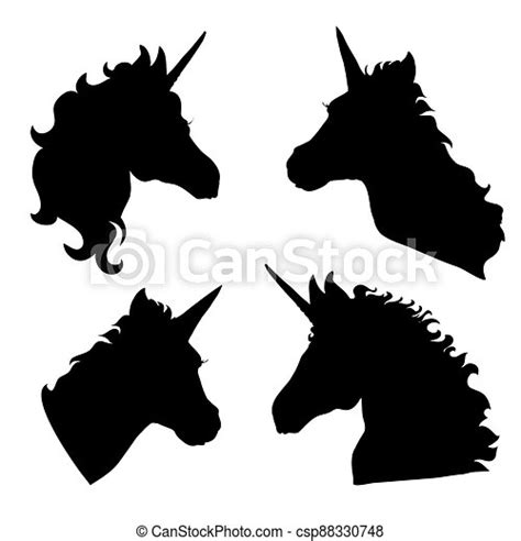 A Set Of Illustrations Of Silhouettes Of Unicorns In Different Poses