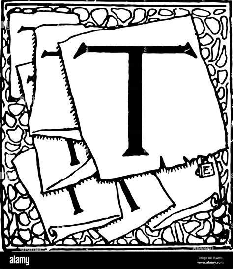 An Illustration Of Capital Letter T With Pieces Of Parchment In The