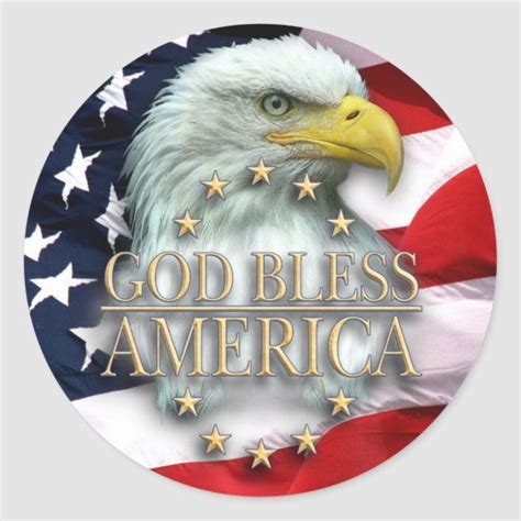 American Flag With Eagle God Bless America Classic Round Sticker
