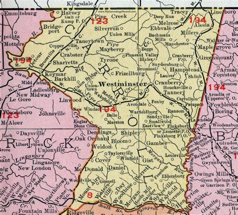 Carroll County Maryland Map 1911 Rand Mcnally Westminster
