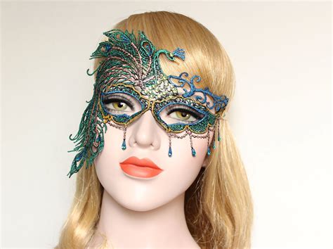 Masquerade Mask Women Peacock Mask Costume Mardi Gras Lace Etsy