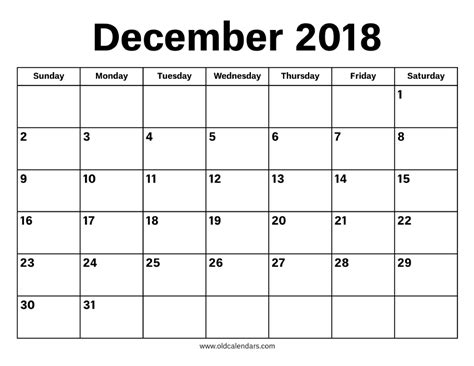 December 2018 Calendar Printable Old Calendars
