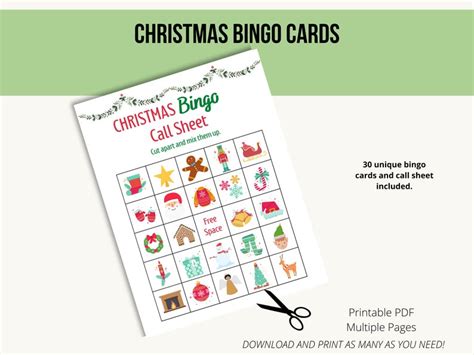 Printable Christmas Bingo Cards 30 Christmas Bingo Cards Etsy