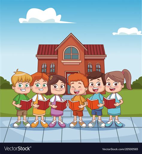 Students Kids Outside School Building Royalty Free Vector