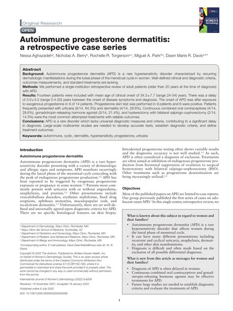 Pdf Autoimmune Progesterone Dermatitis A Retrospective Case Series